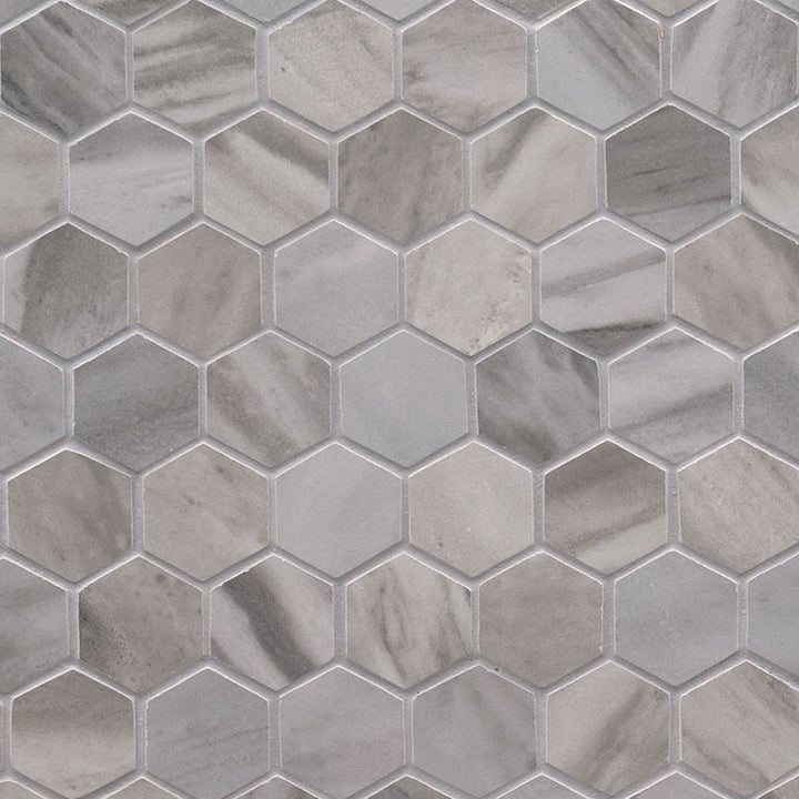 Top-down view of EDEN BARDIGLIO 2XX2 HEXAGON MATTE in PORCELAIN MOSAIC with a MATTE finish, featuring the BARDIGLIO shades and surface characteristics.