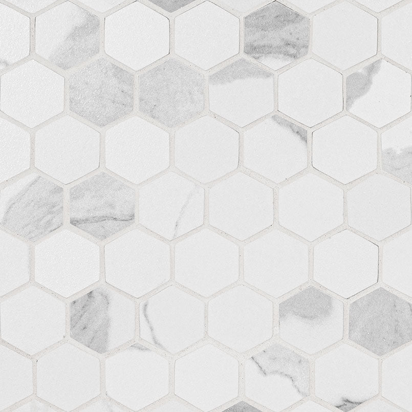 Top-down view of EDEN STATUARY 2X2 HEXAGON MATTE in PORCELAIN MOSAIC with a MATTE finish, featuring the STATUARY shades and surface characteristics.