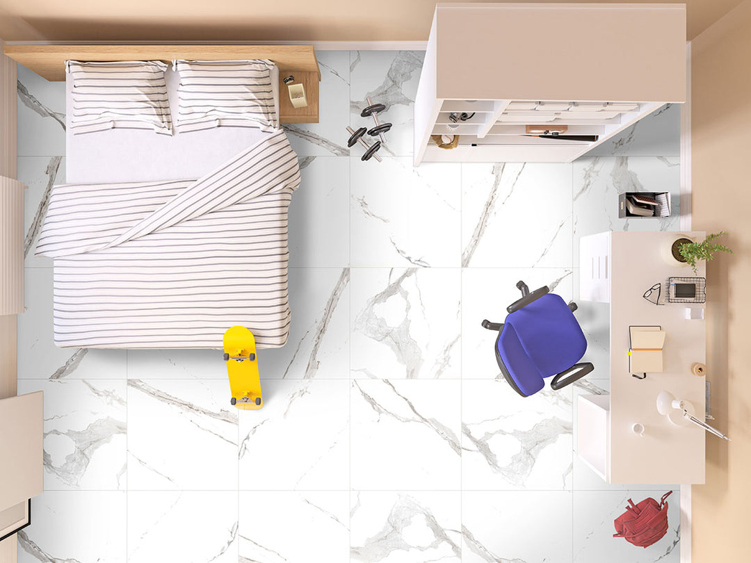 A bold and modern porcelain tile, Eden Statuary 32X32 Matte Porcelain features a marble-inspired design with soft gray veining and a matte surface.