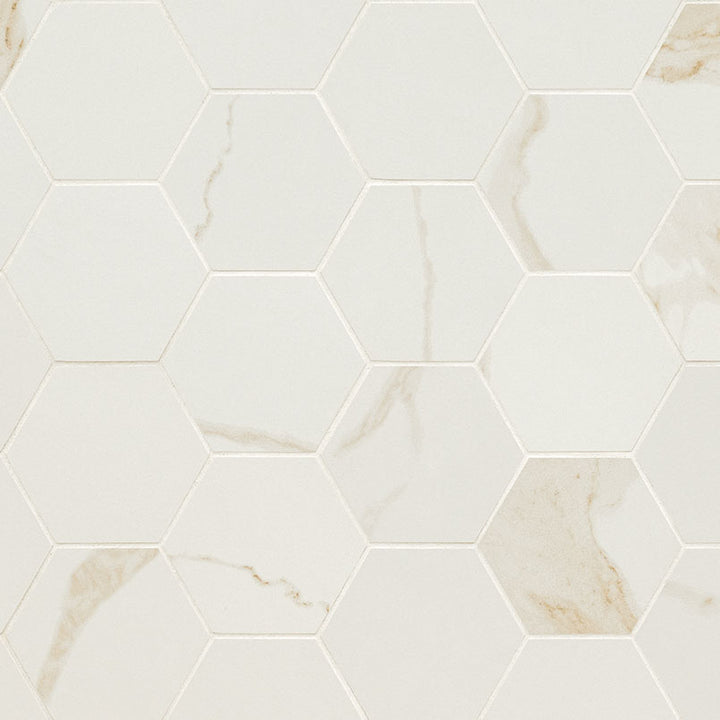 Eden 3X3 Hexagon Porcelain Mosaic 12X12 Calacatta Matte