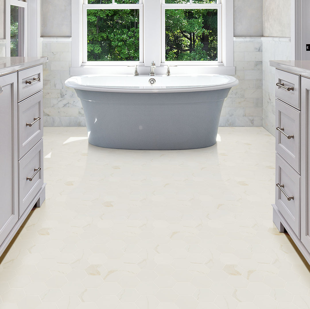 Eden 3X3 Hexagon Porcelain Mosaic 12X12 Calacatta Matte