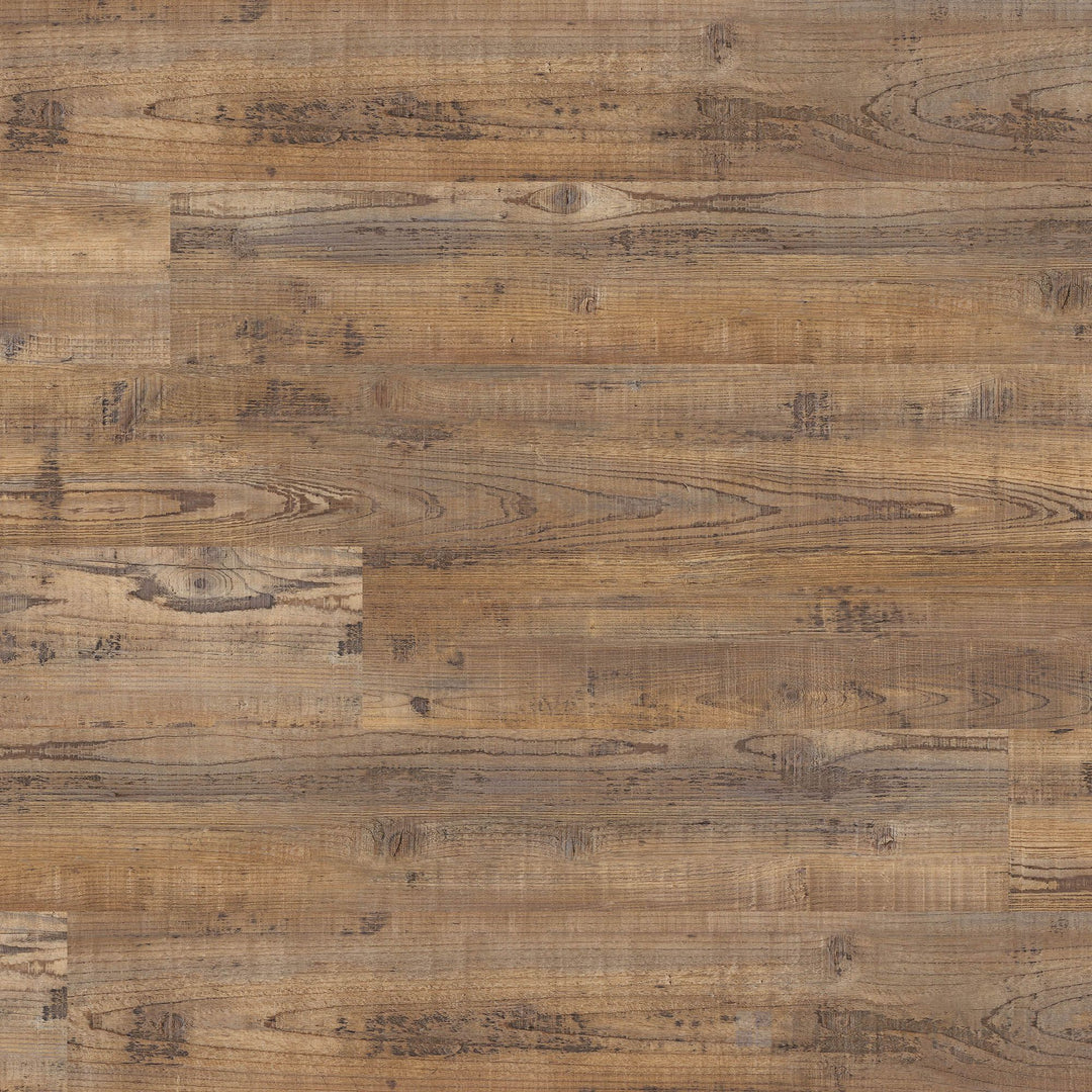 Overview of Glenridge Aged Hickory 6x48 low gloss luxury vinyl plank – classic wood tones with a timeworn, rustic finish.
