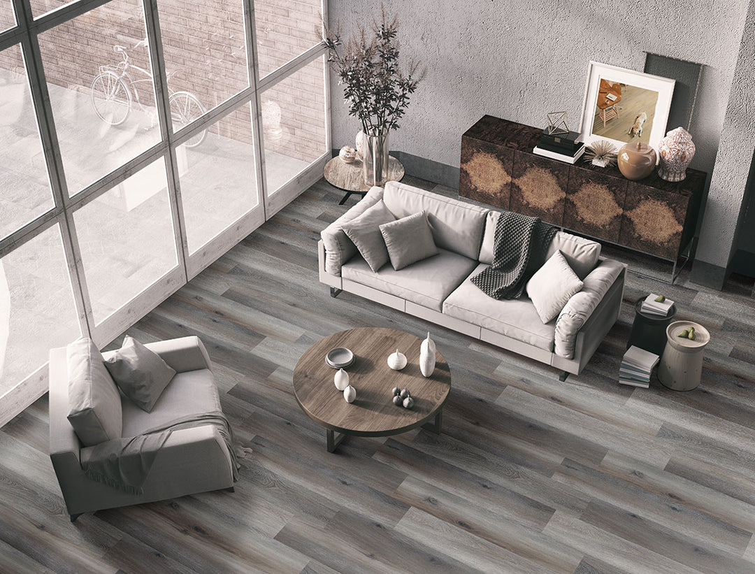 Room interior showcasing Glenridge Midnight Maple 6X48 Low Gloss Luxury Vinyl Plank flooring.