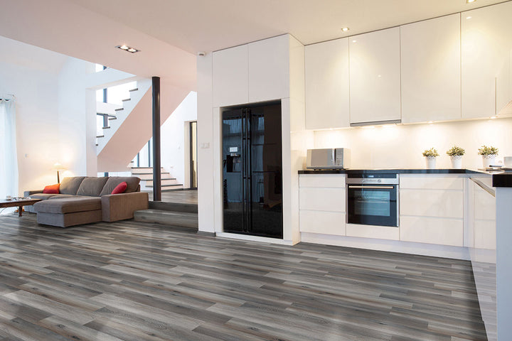Elegant atmosphere with Glenridge Midnight Maple 6X48 flooring, balancing dark tones with sophistication.