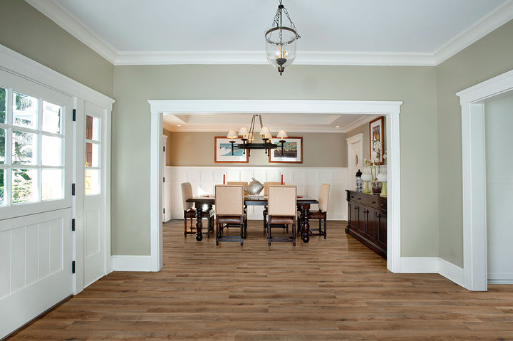 Contemporary space featuring Glenridge Reclaimed Oak 6X48 Low Gloss Luxury Vinyl Plank flooring.