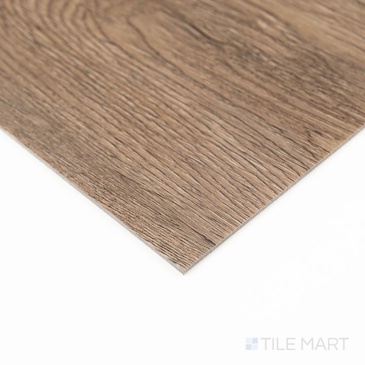 Glenridge Saddle Oak 6X48 Low Gloss Luxury Vinyl Plank seen from a corner angle, showing warm tones and natural wood detailing.