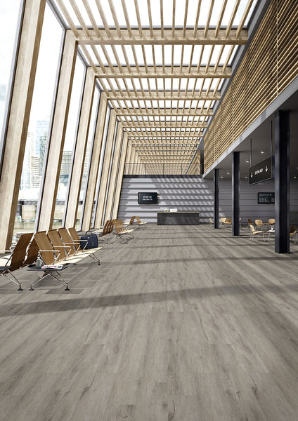 Room design incorporating Glenridge Twilight Oak 6X48 Low Gloss Luxury Vinyl Plank flooring.