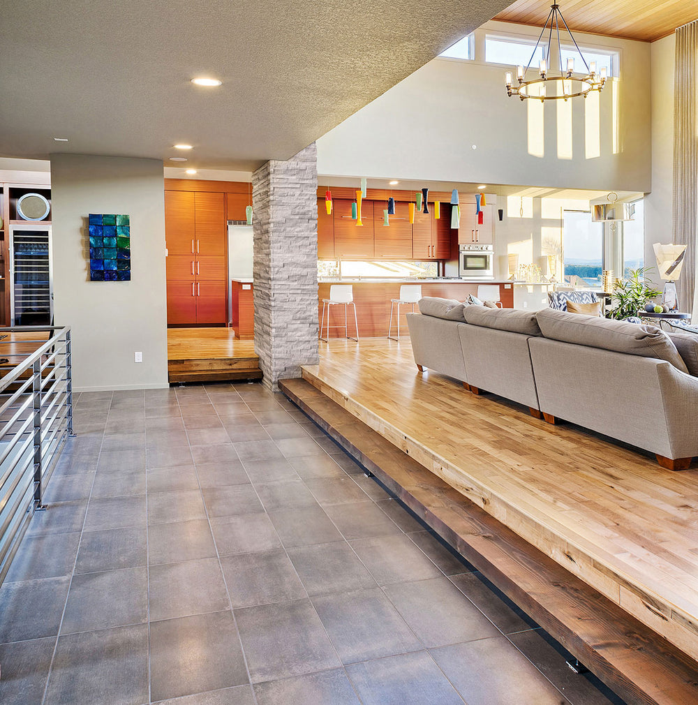 Bringing focus to the sophisticated look of GRAY OAK SPLITFACE LEDGER CORNER MARBLE PANEL with a SPLITFACE finish, blending effortlessly with the surrounding modern elements.