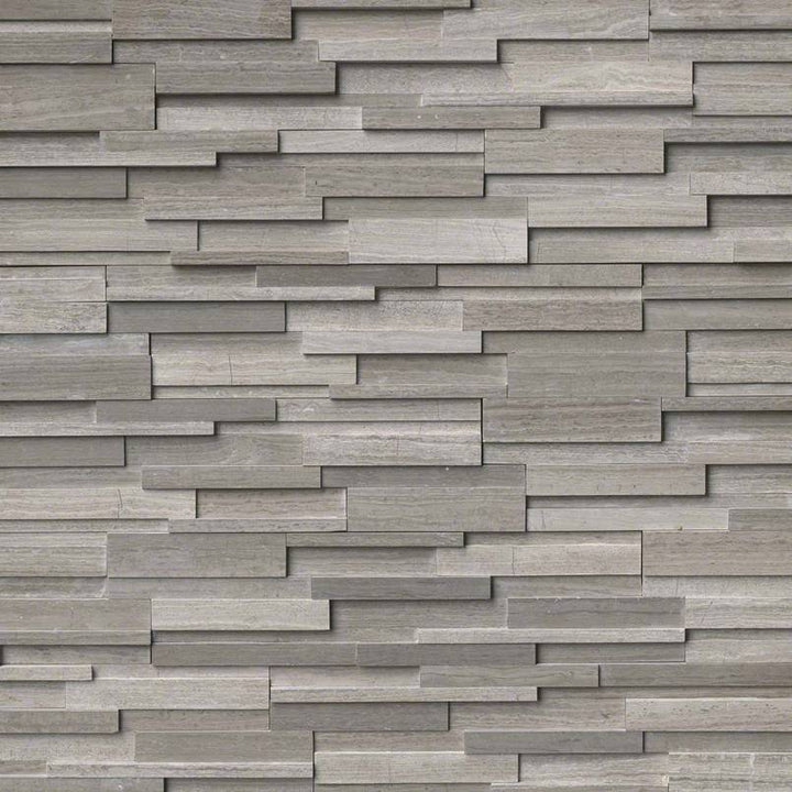 Top-down view of GRAY OAK 3D HONED 6x24 PANEL  in MARBLE PANEL with a HONED finish, featuring the intricate surface characteristics and refined finish.
