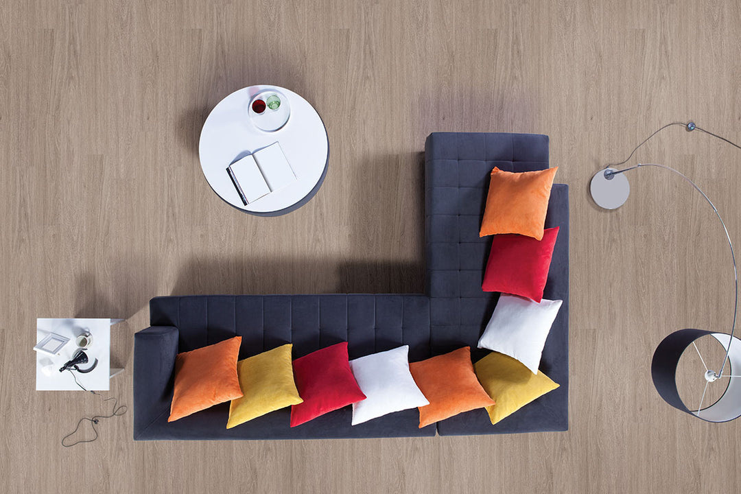 Scandinavian-style room with Katavia Bleached Elm 6x48 vinyl flooring, where pale wood tones and a low gloss finish bring a light, airy character to the modern interior.