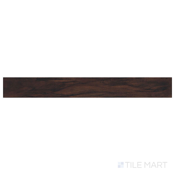 As seen from above, Katavia Burnished Acacia 6x48 low gloss vinyl plank highlights warm reddish-brown coloring and elegant wood patterning.