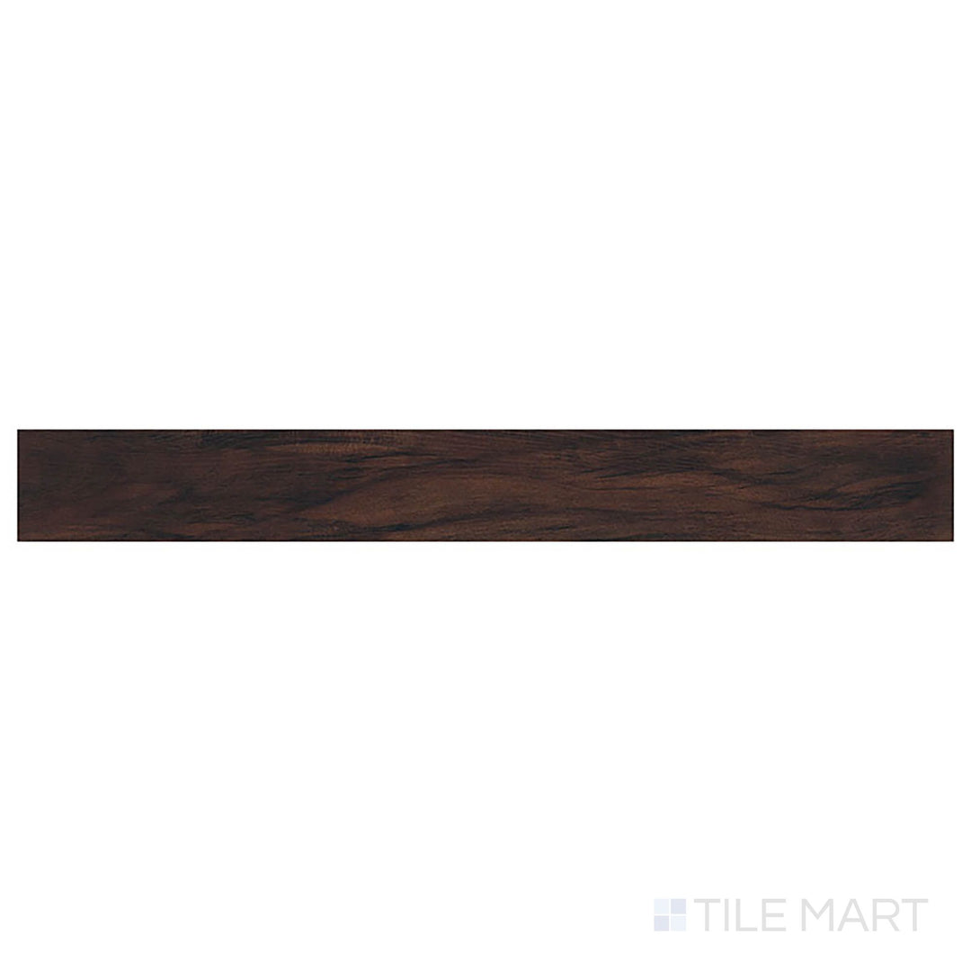 As seen from above, Katavia Burnished Acacia 6x48 low gloss vinyl plank highlights warm reddish-brown coloring and elegant wood patterning.
