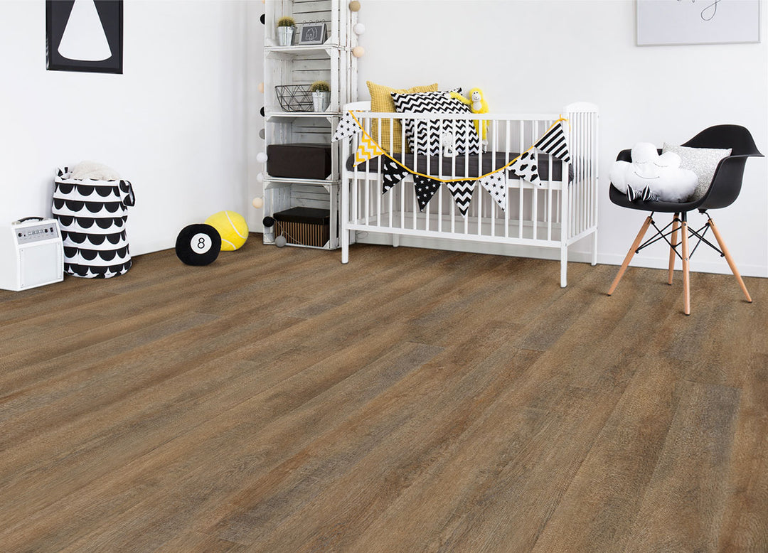 Stylish interior incorporating Katavia Reclaimed Oak 6X48 Low Gloss Luxury Vinyl Plank flooring.