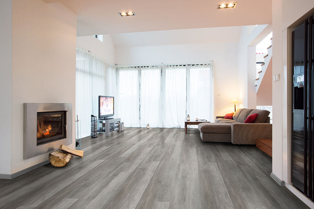 Room view featuring Katavia Woodrift Gray 6X48 Low Gloss Luxury Vinyl Plank flooring.