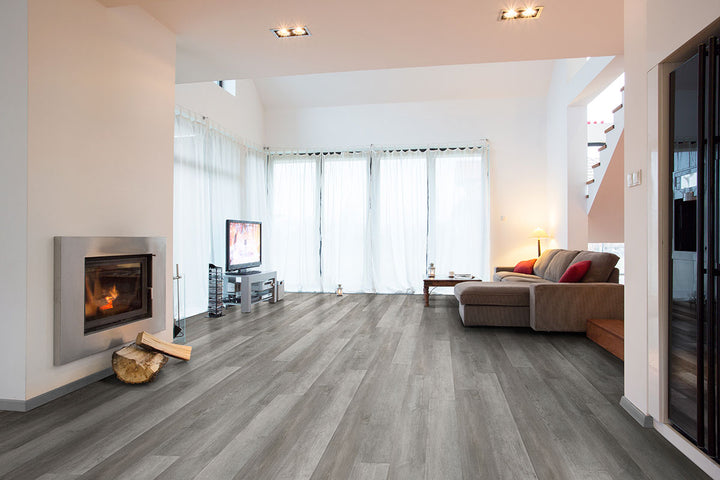 Room view featuring Katavia Woodrift Gray 6X48 Low Gloss Luxury Vinyl Plank flooring.