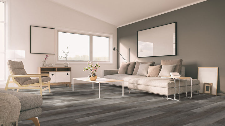 Peaceful room highlighted by Katavia Woodrift Gray 6X48 flooring, showcasing subtle grain patterns and cool undertones.