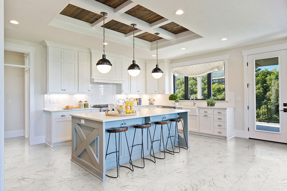 Displaying the refined texture of KAYA CALACATTA LUCCA 12X24 MATTE PORCELAIN TILE with a MATTE finish, blending effortlessly with the surrounding modern elements.