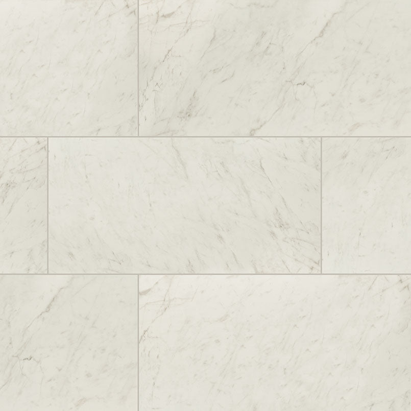 Top-down view of KAYA CARRARA BIANCO 12X24 POLISHED in PORCELAIN TILE with a POLISHED finish, showcasing the detailed finish and surface pattern.