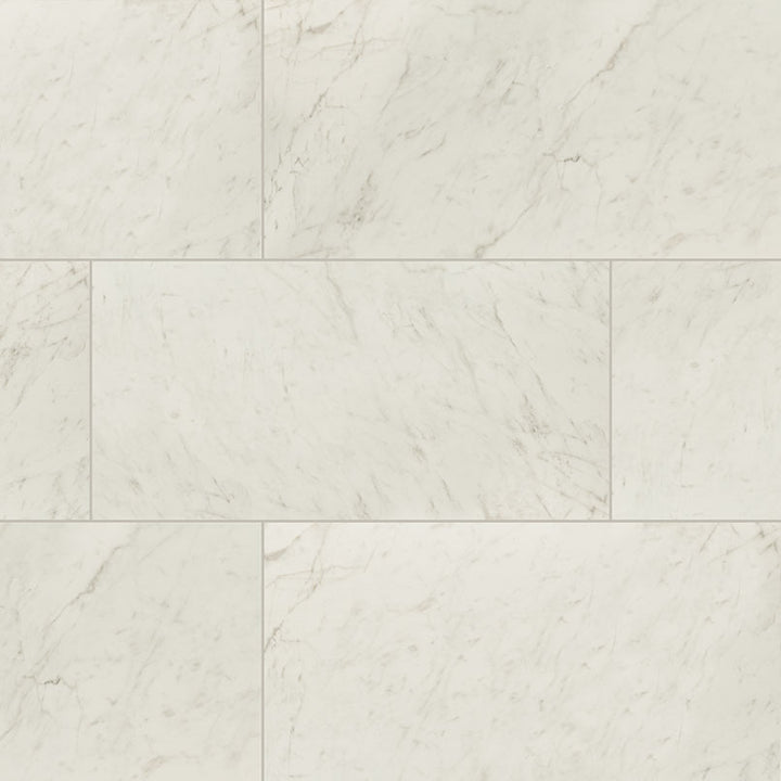 Top-down view of KAYA CARRARA BIANCO 12X24 POLISHED in PORCELAIN TILE with a POLISHED finish, showcasing the detailed finish and surface pattern.