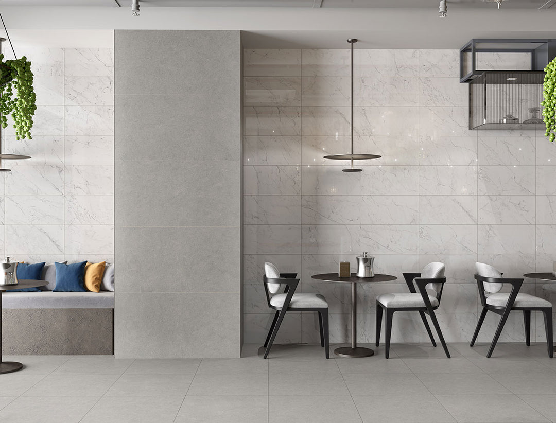 Displaying the refined texture of KAYA CARRARA BIANCO 12X24 POLISHED PORCELAIN TILE with a POLISHED finish, providing a durable yet stylish look to the interior.