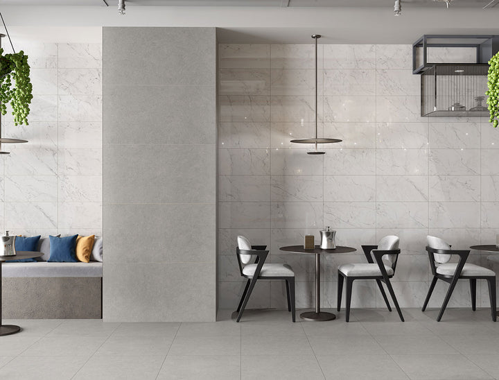 Displaying the refined texture of KAYA CARRARA BIANCO 12X24 POLISHED PORCELAIN TILE with a POLISHED finish, providing a durable yet stylish look to the interior.