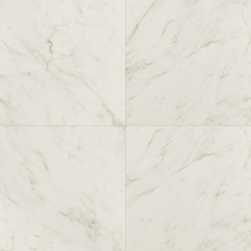 Top-down view of KAYA CARRARA BIANCO 24X24 POLISHED in PORCELAIN TILE with a POLISHED finish, revealing the subtle texture and material patterns.