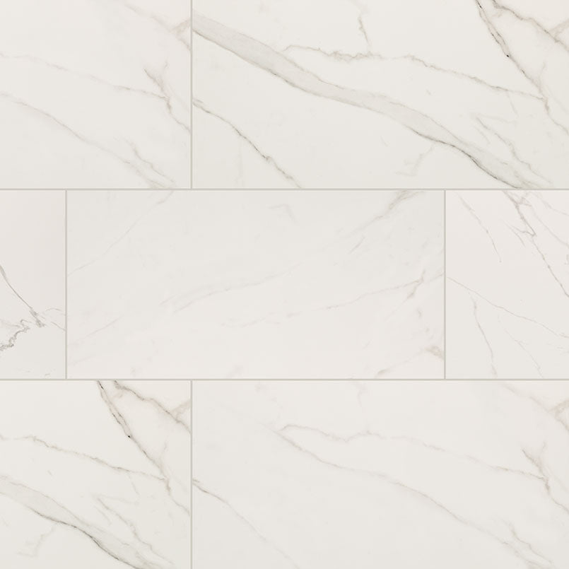 Top-down view of KAYA CALACATTA VENATO 24X48 POLISHED in PORCELAIN TILE with a POLISHED finish, displaying the unique finish and depth of texture.
