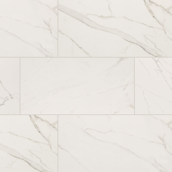 Top-down view of KAYA CALACATTA VENATO 24X48 POLISHED in PORCELAIN TILE with a POLISHED finish, displaying the unique finish and depth of texture.