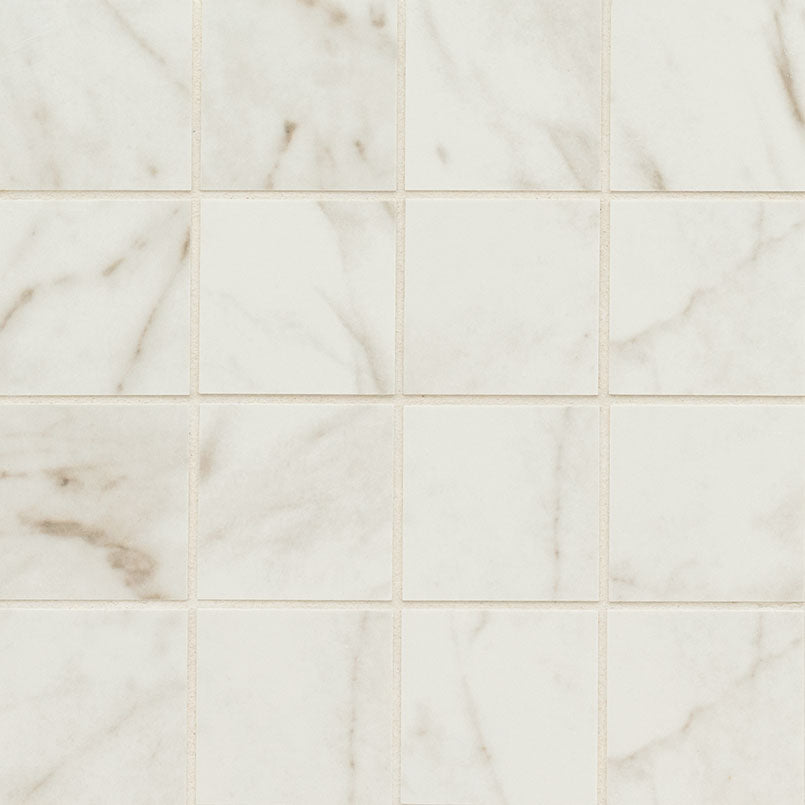 Top-down view of KAYA CARRARA BIANCO 3X3 MATTE in PORCELAIN MOSAIC with a MATTE finish, featuring the intricate surface characteristics and refined finish.