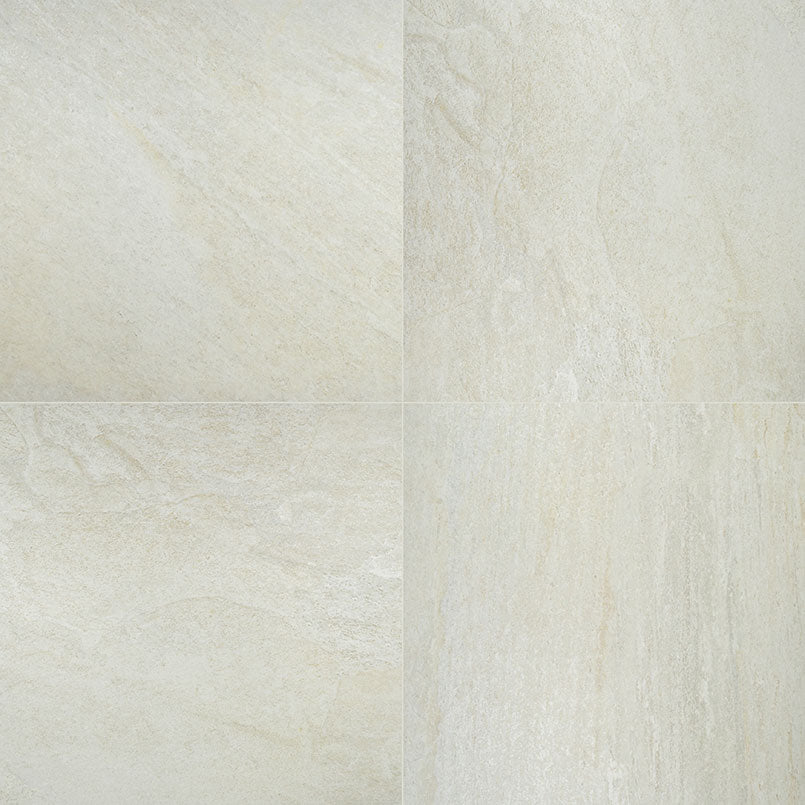 Top-down view of LEGIONS QUARTZ WHITE 24X24 in PORCELAIN TILE with a MATTE finish, showcasing the detailed finish and surface pattern.