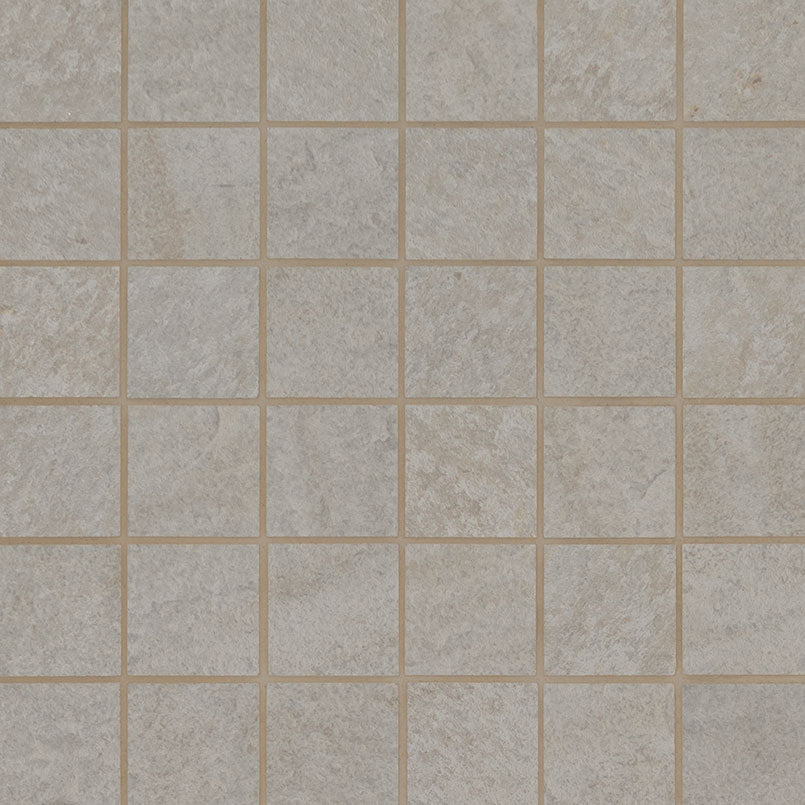 Top-down view of LEGIONS QUARTZ WHITE 2X2 MATTE MOSAIC in PORCELAIN MOSAIC with a MATTE finish, presenting the smooth texture and material richness.