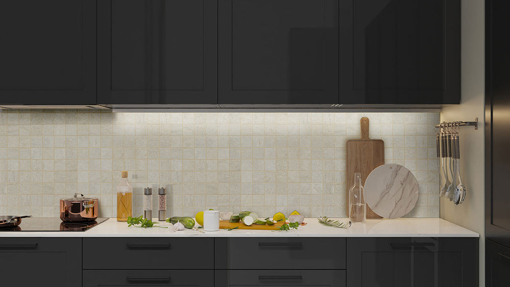 Showcasing the versatile design of LEGIONS QUARTZ WHITE 2X2 MATTE MOSAIC PORCELAIN MOSAIC with a MATTE finish, creating a relaxed atmosphere with its serene presence.