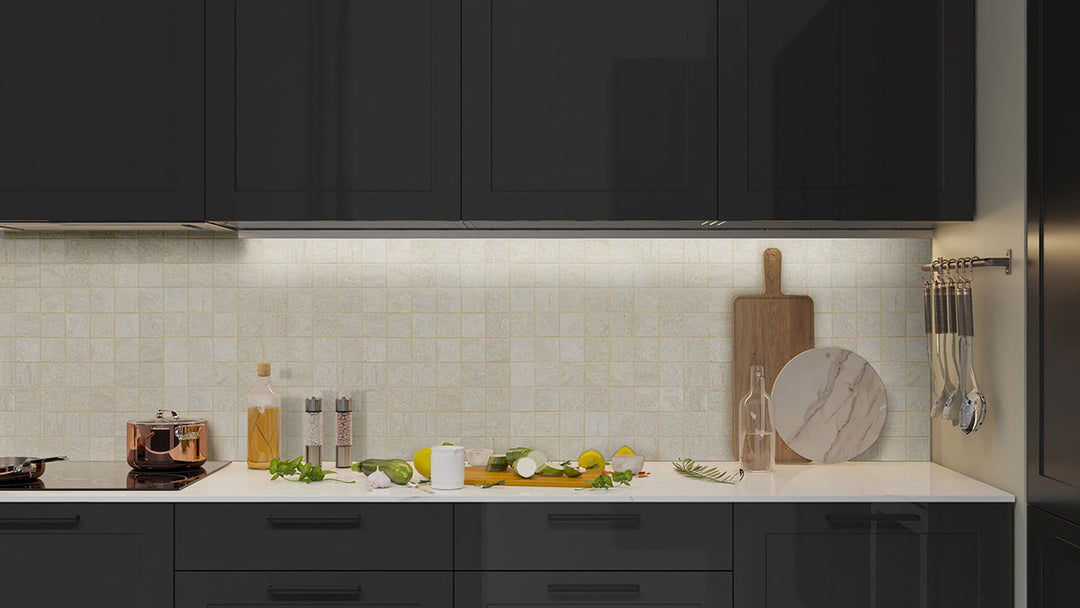 Showcasing the versatile design of LEGIONS QUARTZ WHITE 2X2 MATTE MOSAIC PORCELAIN MOSAIC with a MATTE finish, creating a relaxed atmosphere with its serene presence.