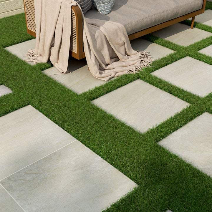 Highlighting the elegance of LEGIONS QUARTZ WHITE 24X24 PAVER PORCELAIN PAVER with a MATTE finish, enhancing the minimalist design with its sleek appearance.