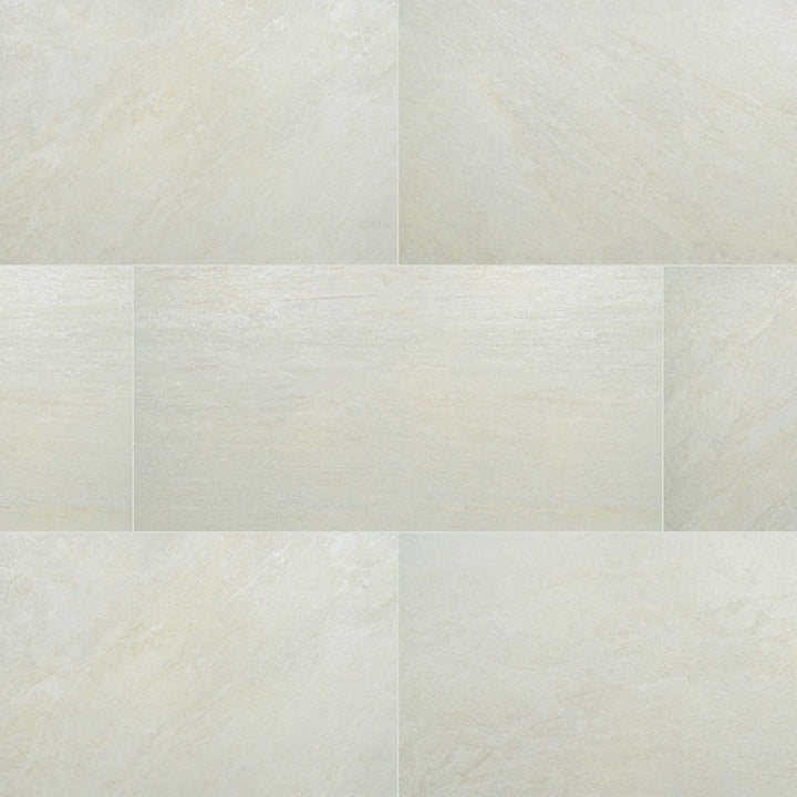 Top-down view of LEGIONS QUARTZ WHITE 24X48 PAVER in PORCELAIN PAVER with a MATTE finish, revealing the subtle texture and material patterns.