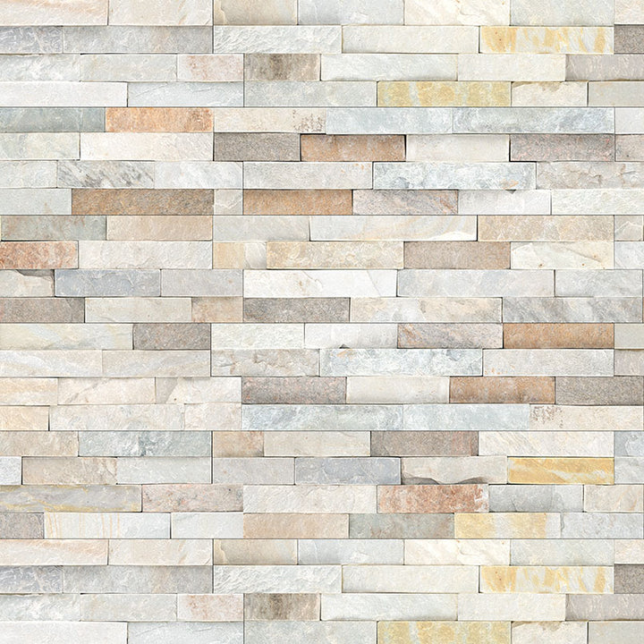 Top-down view of MALIBU GOLD 6X24 PANEL in QUARTZITE PANEL with a SPLITFACE finish, displaying the unique finish and depth of texture.