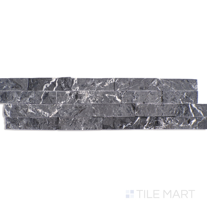 Rockmount Marble Stacked Stone Panel 6X24 Marquina Nero Splitface