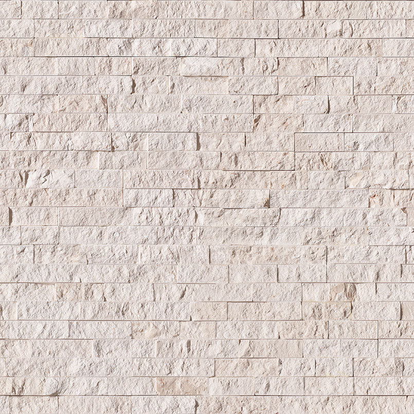 Top-down view of MAYRA WHITE LIMESTONE 6X24 PANEL in LIMESTONE PANEL with a SPLITFACE finish, displaying the unique finish and depth of texture.