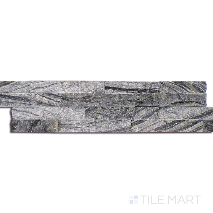 Angled shot of GLACIAL BLACK 6x24 PANEL  MARBLE PANEL with a SPLITFACE finish, highlighting the intricate details and elegant finish from a unique perspective.