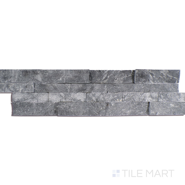 Angled shot of GLACIAL GREY MARBLE 6x24 PANEL  MARBLE PANEL with a SPLITFACE finish, displaying the fine craftsmanship and layered design from a different angle.