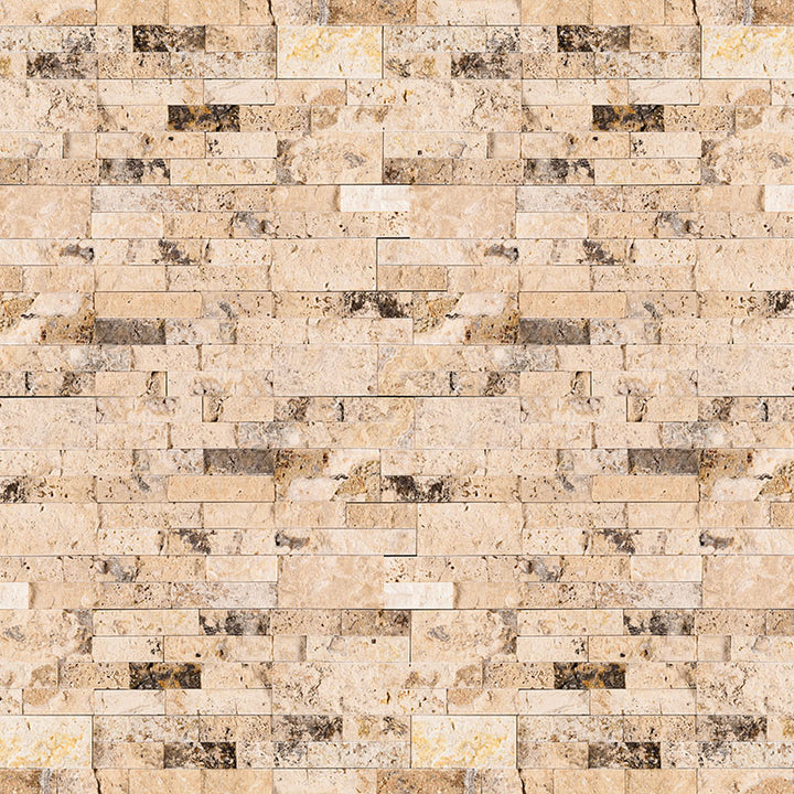 Rockmount Travertine Stacked Stone Panel 6X24 Philadelphia Splitface