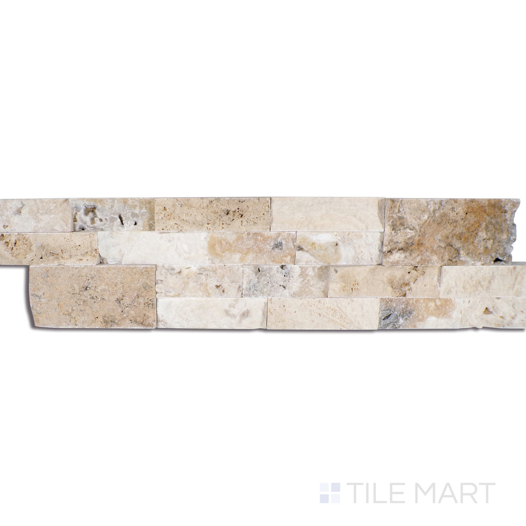 Rockmount Travertine Stacked Stone Panel 6X24 Philadelphia Splitface