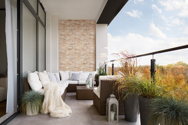 Highlighting the elegance of PHILADELPHIA 6x24 PANEL  TRAVERTINE PANEL with a SPLITFACE finish, complementing the contemporary décor with modern flair.
