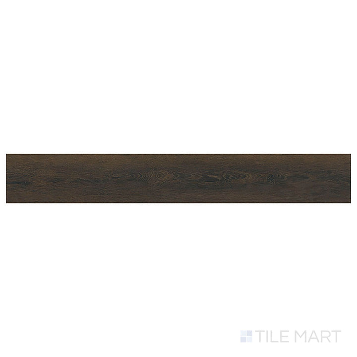 Top-down view of Prescott Barrel 7x48 low gloss vinyl plank reveals rich brown hues with a rustic wood finish.