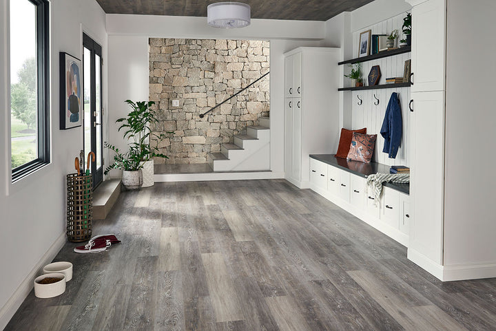 Space with Prescott Finely 7X48 Low Gloss Luxury Vinyl Plank flooring.