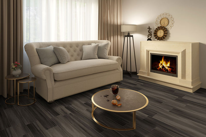 Welcoming space styled with Prescott Jenta 7X48 flooring, blending modern design with earthy undertones.