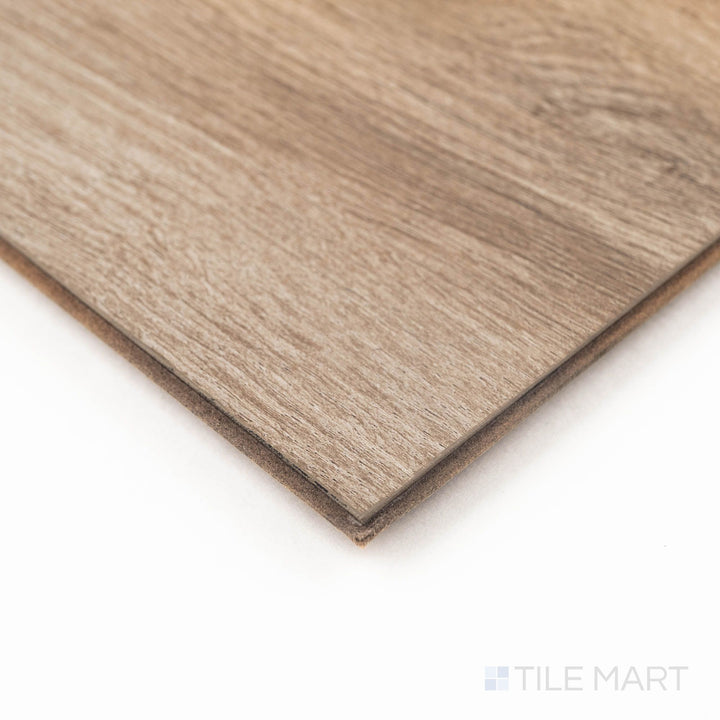 Angled product detail of Prescott Ryder 7X48 Low Gloss Luxury Vinyl Plank, illustrating edge shape and floor fit.