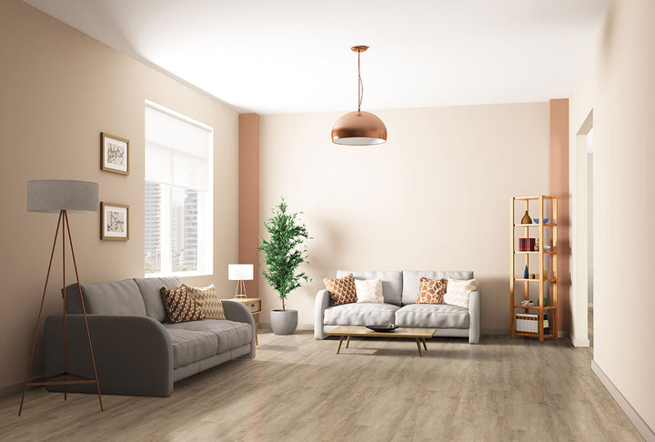 Inviting living area with Prescott Sandino 7X48 flooring, offering a touch of rustic charm.