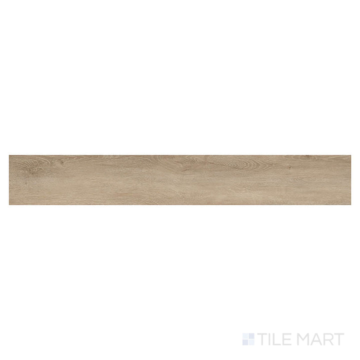 Prescott Sandino 7x48 low gloss luxury vinyl plank, as seen from above, features golden brown hues and a rustic wood texture.