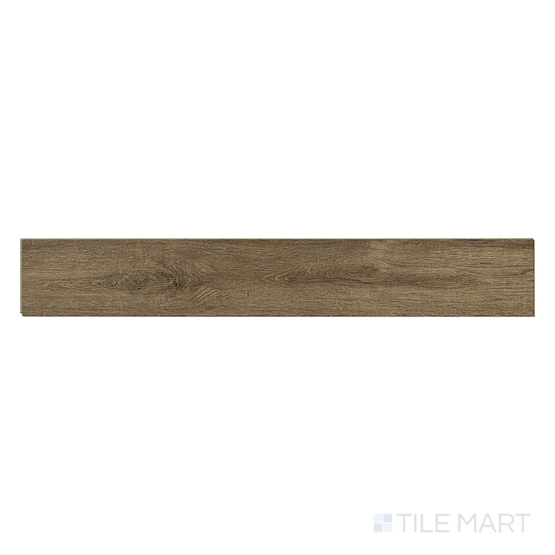 Seen from above, Prescott Walnut Waves 7x48 low gloss vinyl plank showcases rich walnut hues with flowing, natural grain lines.